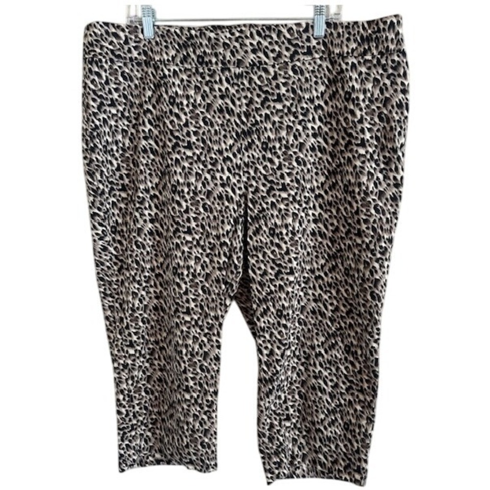 Counterparts Women's Black Tan Leopard Animal Print Pull On Capri Pants 22W